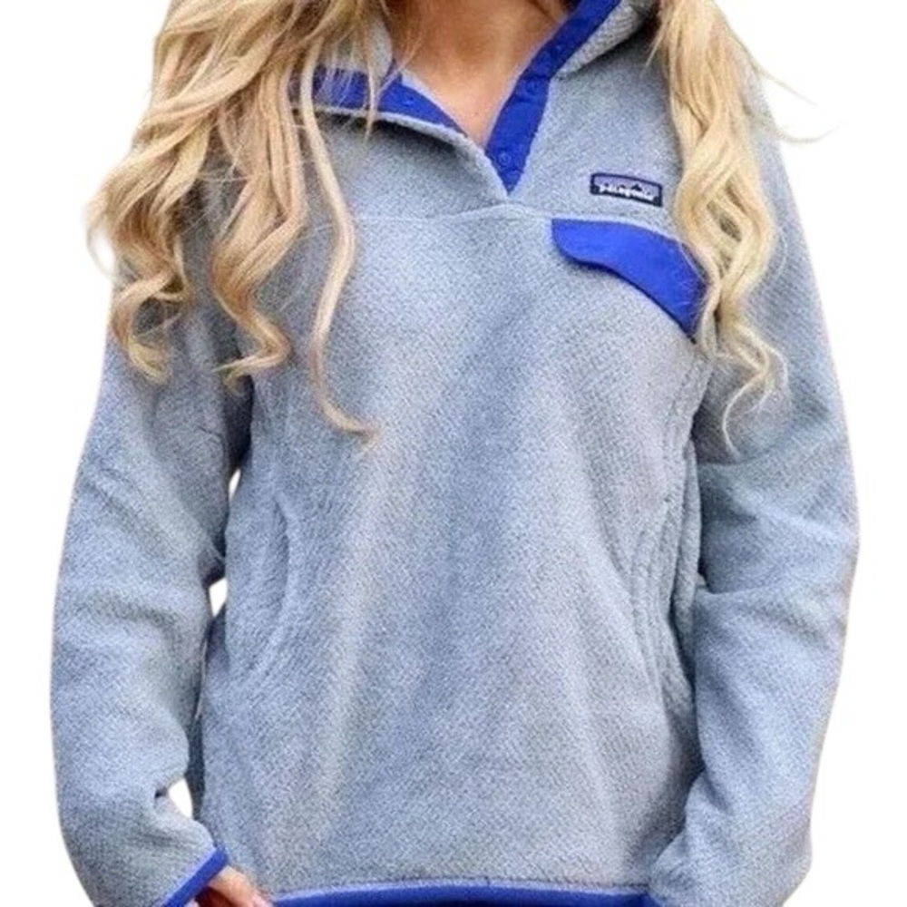 PATAGONIA Re-Tool Snap-T Pullover Fleece in grey with cobalt trim